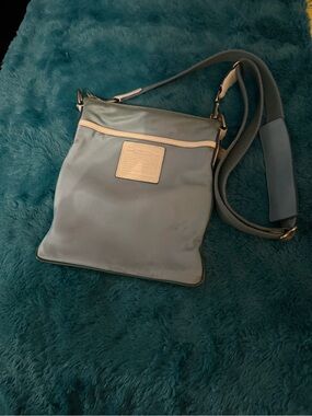 Coach Retro Light Blue Nylon Crossbody with White Leather Trim